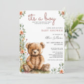 Teddy Bear Boy Babydusche Einladung (Stehend Vorderseite)
