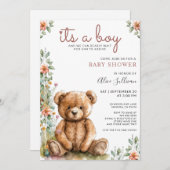 Teddy Bear Boy Babydusche Einladung (Vorne/Hinten)