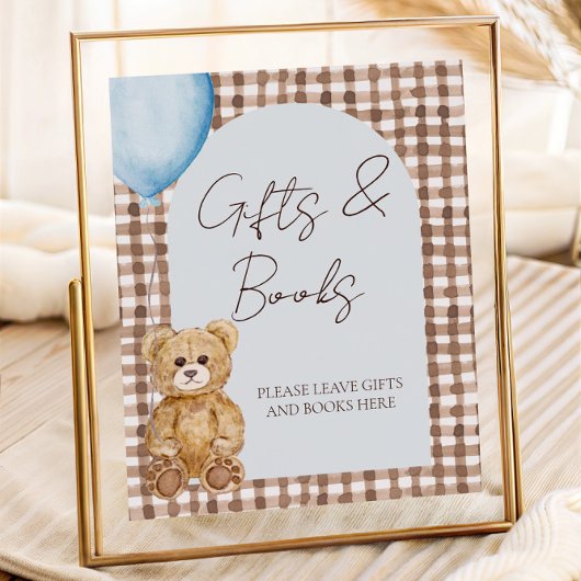 Teddy Bear Boy Babydusche Geschenke und Büchentisc Poster