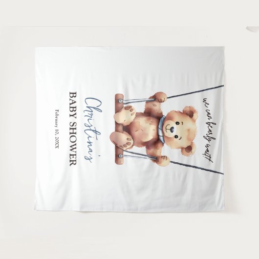 Teddy Bear Boy Babydusche Hintergrund Wandteppich (Vorderseite (Horizontal))