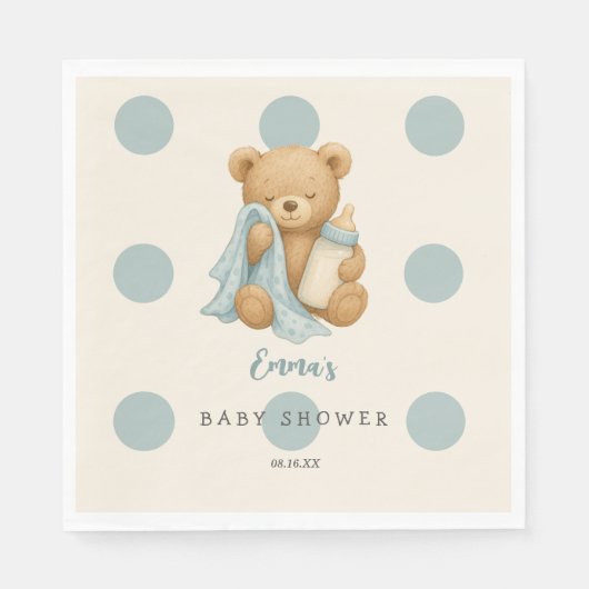 Teddy Bear Boy Babydusche Napkins Serviette (Vorderseite)