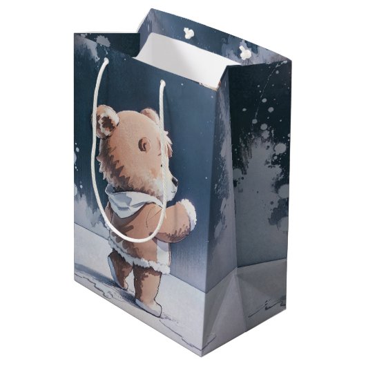 Teddy Bear Boy Bearly Wait Baby Dusche Mittlere Geschenktüte (Rückseite Schrägansicht)