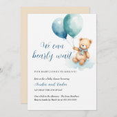Teddy Bear Boy Bearly Wait Baby Shower Einladung (Vorne/Hinten)