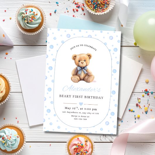 Teddy Bear Boy Birthday Invite, Beary 1st Birthday Einladung