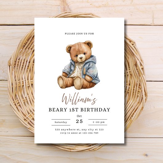 Teddy Bear Boy Birthday Party Beary 1st Birthday Einladung