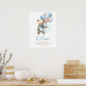 Teddy Bear Boy Blue Baby Dusche Begrüßungszeichen Poster (Küche)