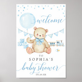 Teddy Bear Boy Blue Baby Dusche Begrüßungszeichen Poster