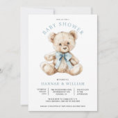 Teddy Bear Boy Blue Baby Dusche Einladung (Vorderseite)