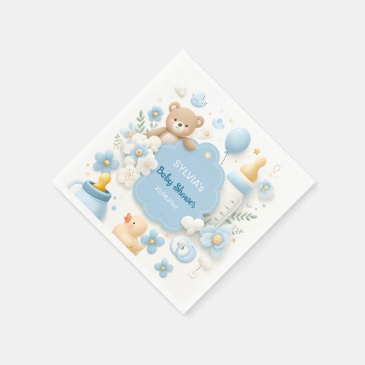 Teddy Bear Boy Blue Baby Dusche Serviette (Ecke)