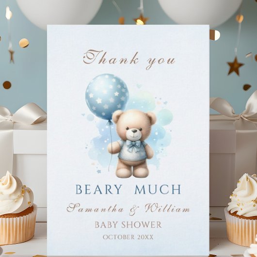 Teddy Bear Boy Blue Balloon Sweet Baby Show Dankeskarte