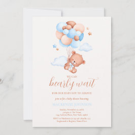 Teddy Bear Boy Blue Bearly Wait Baby Dusche Einladung