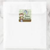 Teddy Bear Boy Brown Green Quadratischer Aufkleber (Tasche)