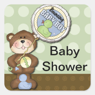 Teddy Bear Boy Brown Green Quadratischer Aufkleber