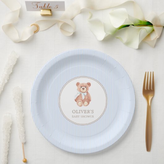 Teddy Bear Boy Classic Baby Shower Party Pappteller (Hochzeit)