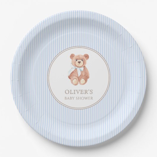 Teddy Bear Boy Classic Baby Shower Party Pappteller (Vorderseite)