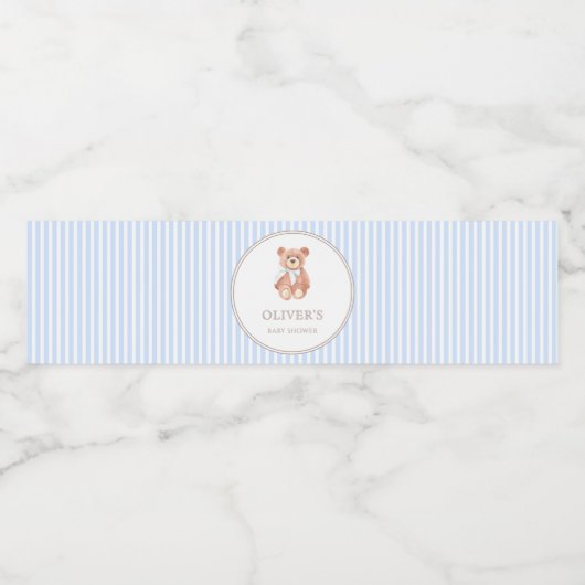 Teddy Bear Boy Classic Baby Shower Party Wasserflaschenetikett (Einzelnes Label)