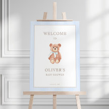 Teddy Bear Boy Classic Blue Stripe Baby Dusche