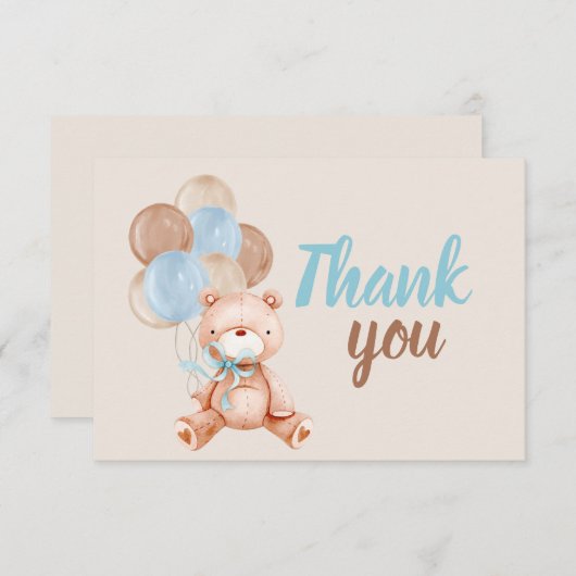 Teddy Bear Boy Danke, Note Card Mitteilungskarte (Vorne/Hinten)