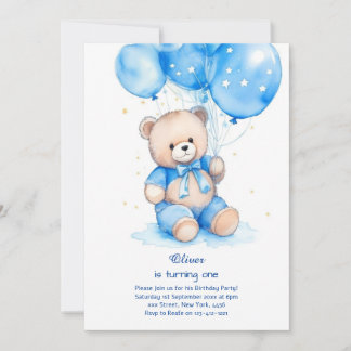 Teddy Bear Boy Einladung zum ersten Geburtstag