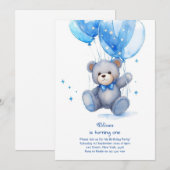 Teddy Bear Boy Einladung zum ersten Geburtstag (Vorne/Hinten)