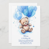 Teddy Bear Boy Einladung zum ersten Geburtstag (Vorne/Hinten)