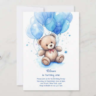 Teddy Bear Boy Einladung zum ersten Geburtstag