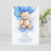 Teddy Bear Boy Einladung zum ersten Geburtstag (Stehend Vorderseite)