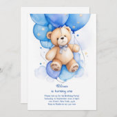 Teddy Bear Boy Einladung zum ersten Geburtstag (Vorne/Hinten)