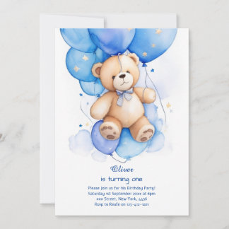 Teddy Bear Boy Einladung zum ersten Geburtstag