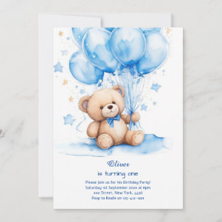 Teddy Bear Boy Einladung zum ersten Geburtstag