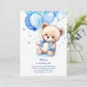 Teddy Bear Boy Einladung zum ersten Geburtstag (Stehend Vorderseite)