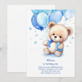 Teddy Bear Boy Einladung zum ersten Geburtstag (Vorne/Hinten)
