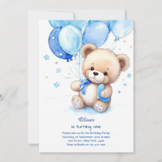 Teddy Bear Boy Einladung zum ersten Geburtstag