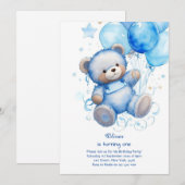 Teddy Bear Boy Einladung zum ersten Geburtstag (Vorne/Hinten)