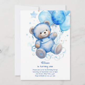 Teddy Bear Boy Einladung zum ersten Geburtstag