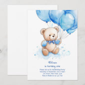 Teddy Bear Boy Einladung zum ersten Geburtstag (Vorne/Hinten)