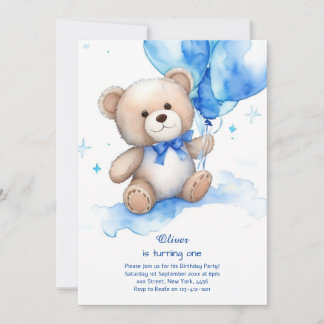 Teddy Bear Boy Einladung zum ersten Geburtstag