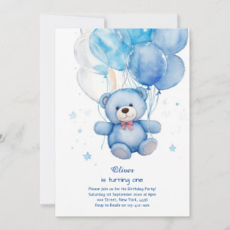 Teddy Bear Boy Einladung zum ersten Geburtstag