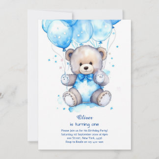 Teddy Bear Boy Einladung zum ersten Geburtstag