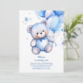 Teddy Bear Boy Einladung zum ersten Geburtstag (Stehend Vorderseite)