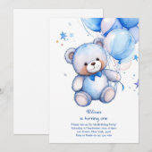Teddy Bear Boy Einladung zum ersten Geburtstag (Vorne/Hinten)