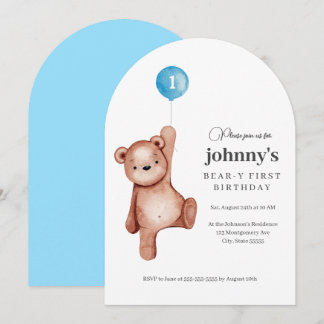 Teddy Bear Boy Erste Geburtstagsparty Einladung
