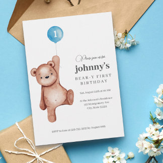 Teddy Bear Boy Erste Geburtstagsparty Einladung
