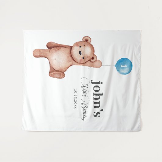 Teddy Bear Boy Erster Geburtstag Wandteppich (Vorderseite (Horizontal))
