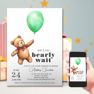 Teddy Bear Boy Green Baby Dusche Einladung
