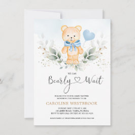 Teddy Bear Boy, Green Foliage Baby Shower Einladung