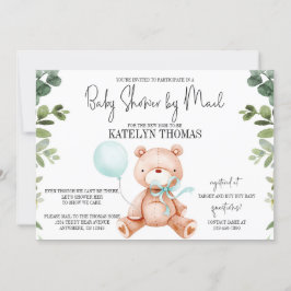 Teddy Bear Boy Greenery Baby Shower by Mail Einladung