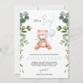 Teddy Bear Boy Greenery Baby Shower Einladung (Vorderseite)