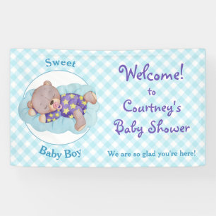 Teddy Bear Boy Sleeping Baby Dusche Banner