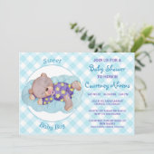 Teddy Bear Boy Sleeping Baby Dusche Einladung (Stehend Vorderseite)
